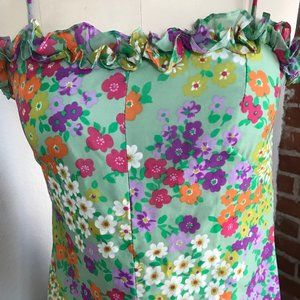 MInt Green , Vintage Floral Long Dress  Sz Small